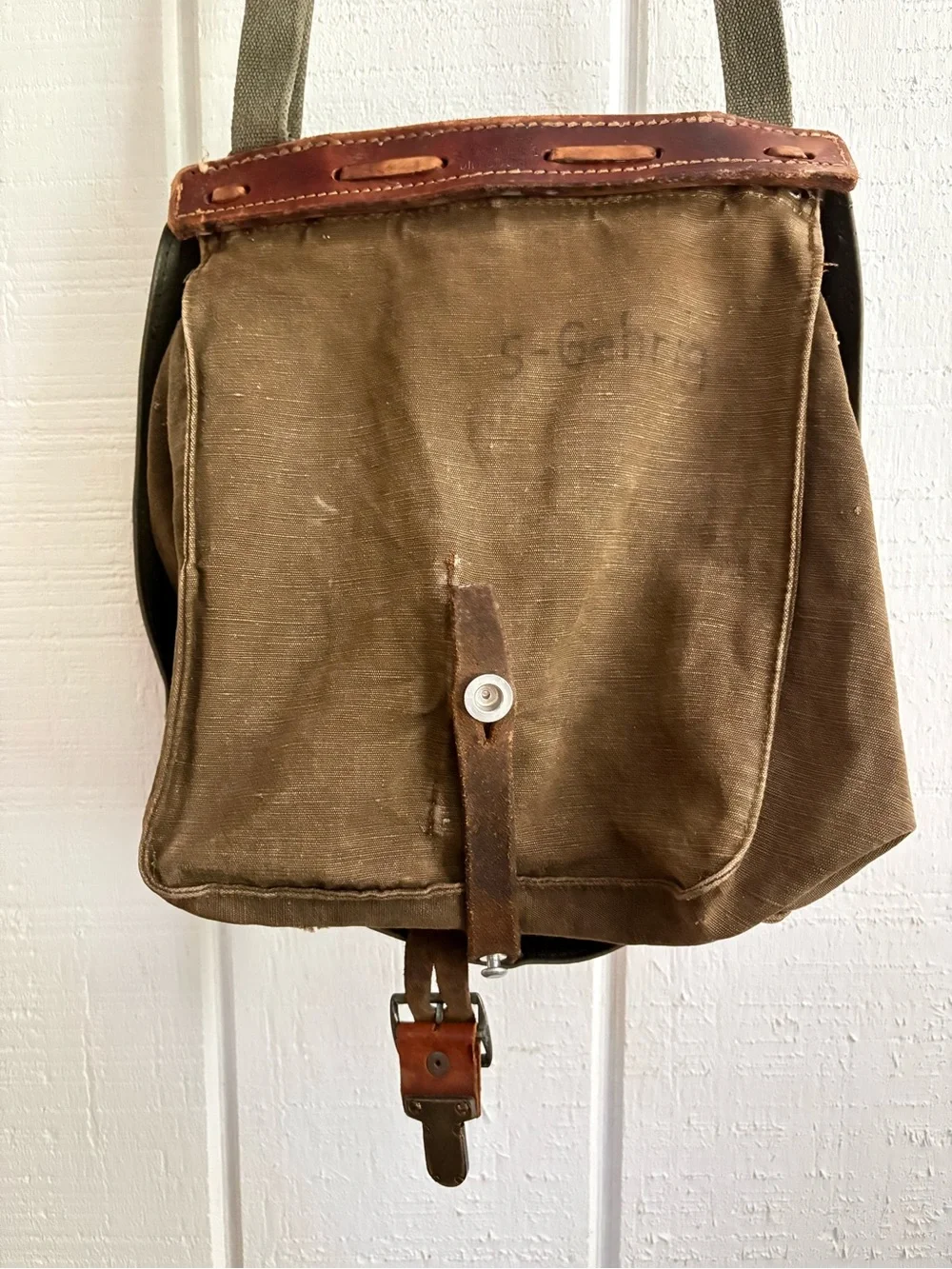 Vintage Swiss Military canvas and leather Bread bag